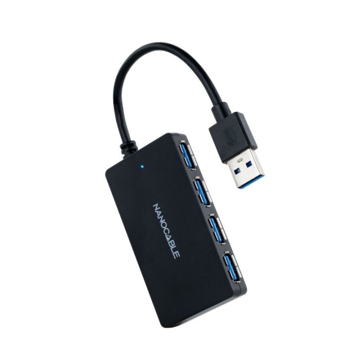 Nanocable USB 3.0 Hub with 4 USB 3.0 Ports, USB-A/M-USB 3.0/H, Black…