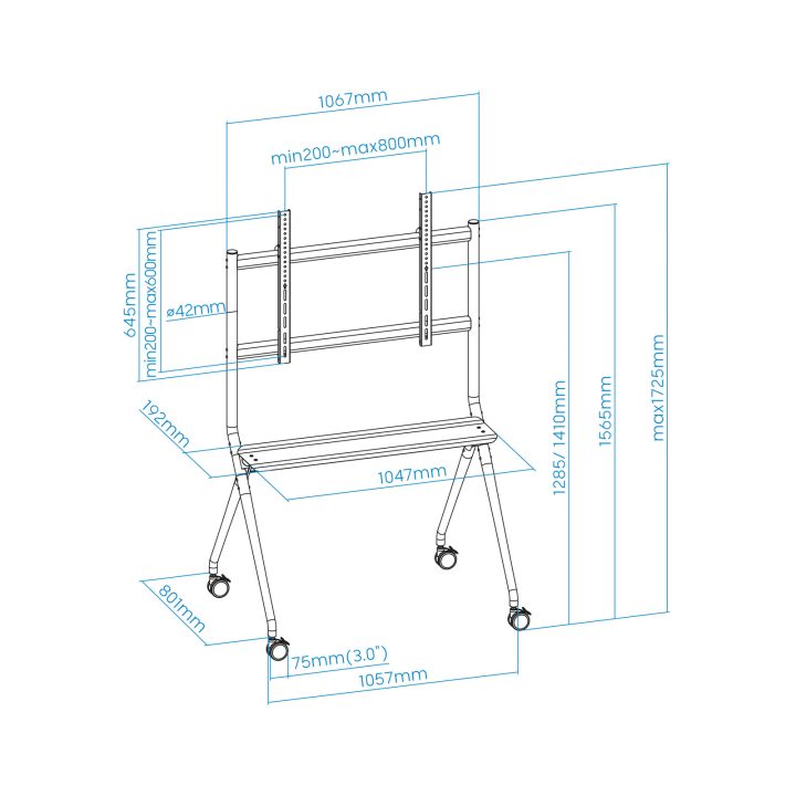 TooQ iSTAND Floor Stand with Wheels for 50"-86" Screens, Gray
