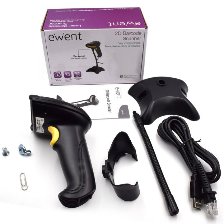Ewent EW3410 Barcode Scanner Wired Handheld 1D/2D Barcode Reader LED…