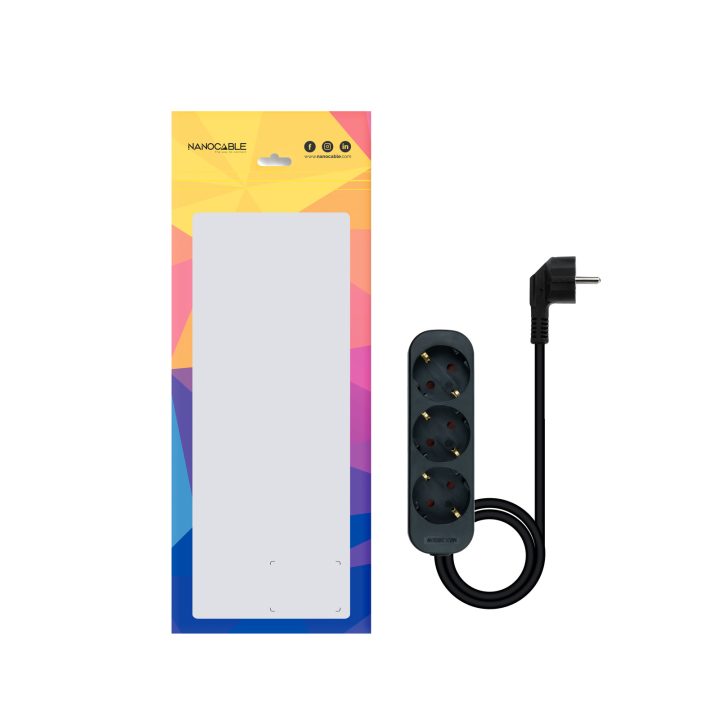 Nanocable Power Strip with 3 Outlets, 1.4 m, Black