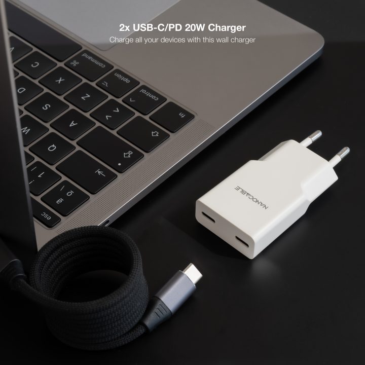Nanocable 2xUSB-C/PD 20W Charger, White