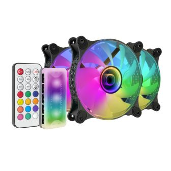 Mars Gaming MF-3DKIT Preto, Kit 3 Ventoinhas ARGB 360° 12cm, Espelho…