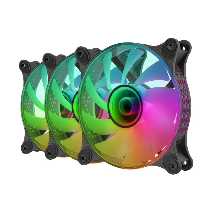 Mars Gaming MF-3DKIT Preto, Kit 3 Ventoinhas ARGB 360° 12cm, Espelho…