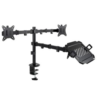 TooQ Suporte de Mesa para 2 Ecrãs 17"-32" e Portátil, Preto