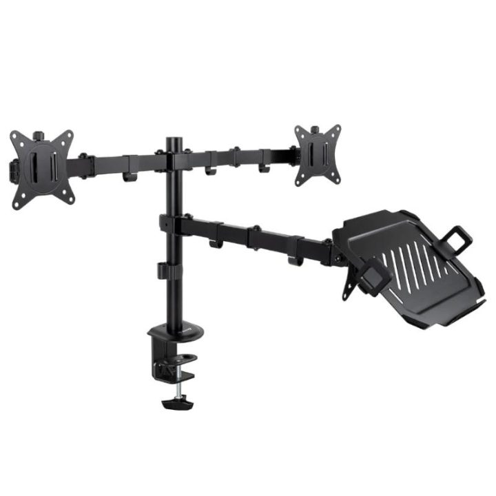 TooQ Suporte de Mesa para 2 Ecrãs 17"-32" e Portátil, Preto