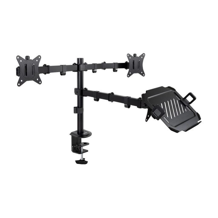 TooQ Suporte de Mesa para 2 Ecrãs 17"-32" e Portátil, Preto