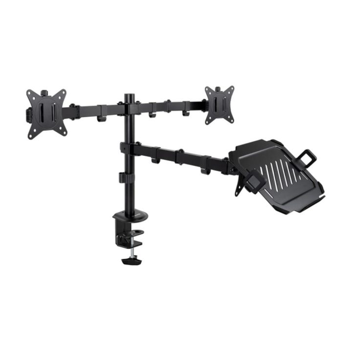 TooQ Suporte de Mesa para 2 Ecrãs 17"-32" e Portátil, Preto
