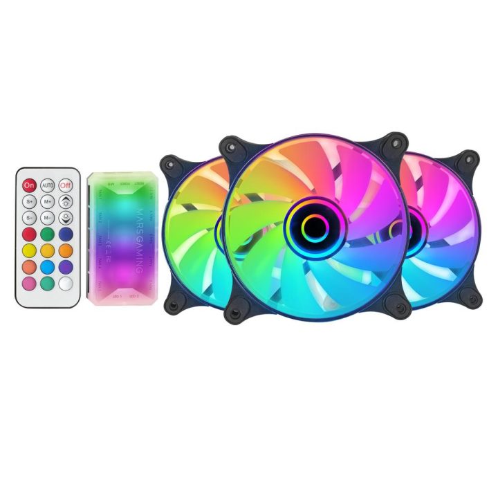 Mars Gaming MF-3DKIT Preto, Kit 3 Ventoinhas ARGB 360° 12cm, Espelho…