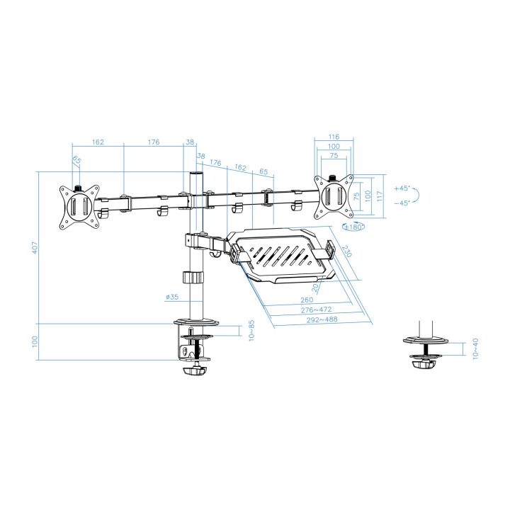 TooQ Soporte de Mesa para 2 Pantallas 17"-32" y Portátil, Negro