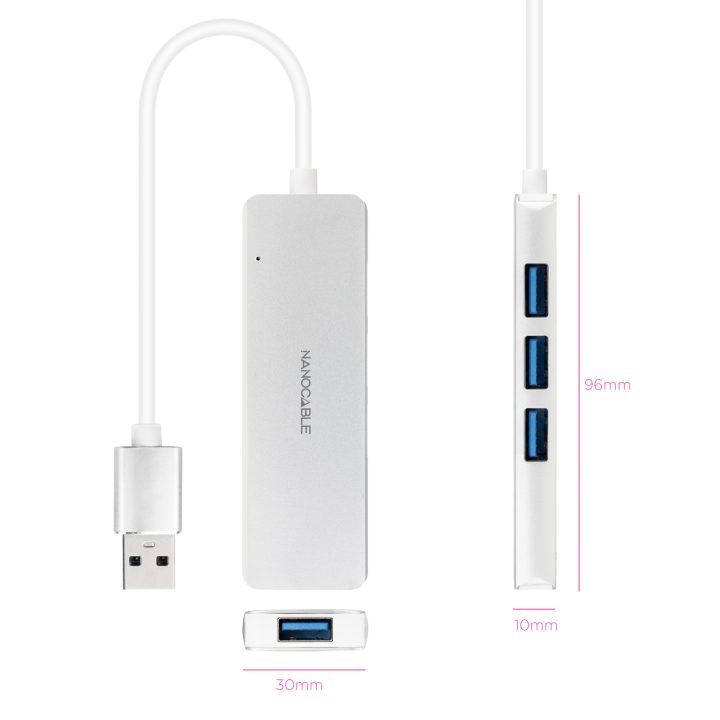 Nanocable Hub USB-A 3.0. a 4xUSB3.0, USB-A/M-USB 3.0/H, Aluminio…