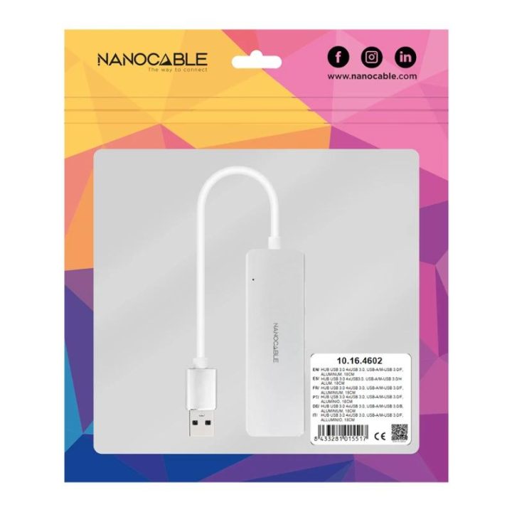 Nanocable Hub USB-A 3.0. a 4xUSB3.0, USB-A/M-USB 3.0/H, Aluminio…