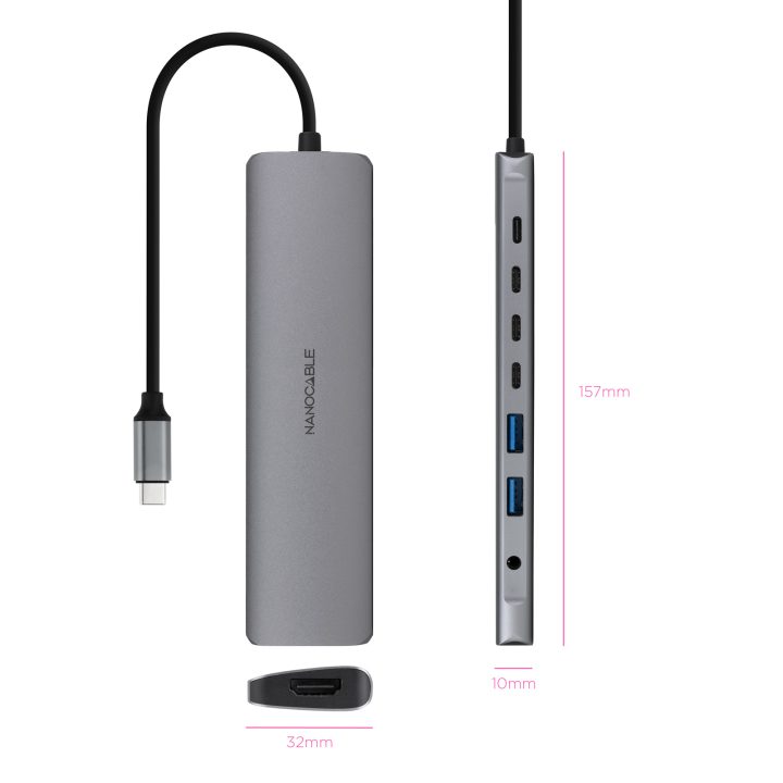 Nanocable Hub USB-C 8 em 1, Conversor USB-C 3.1 para 2xUSB-A 3.0 +…