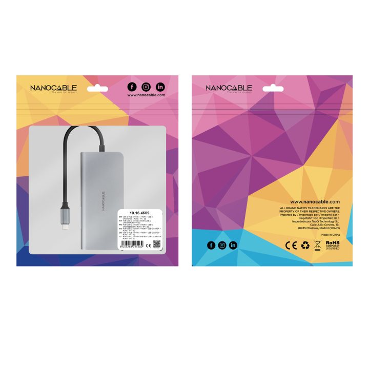 Nanocable Hub USB-C 8 em 1, Conversor USB-C 3.1 para 3xUSB-A 3.0 +…