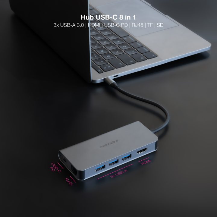 Nanocable Hub USB-C 8 em 1, Conversor USB-C 3.1 para 3xUSB-A 3.0 +…