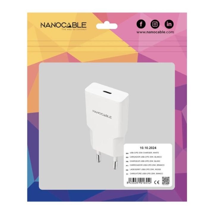 Nanocable Cargador USB-C/PD 20W, Blanco