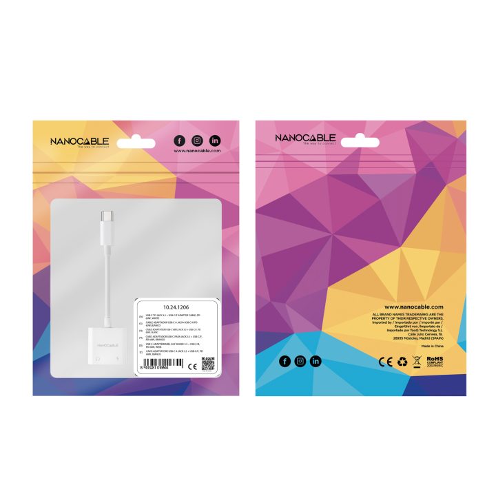 Nanocable Adaptador de Áudio USB-C/M para Jack 3.5/H + USB-C/H PD…