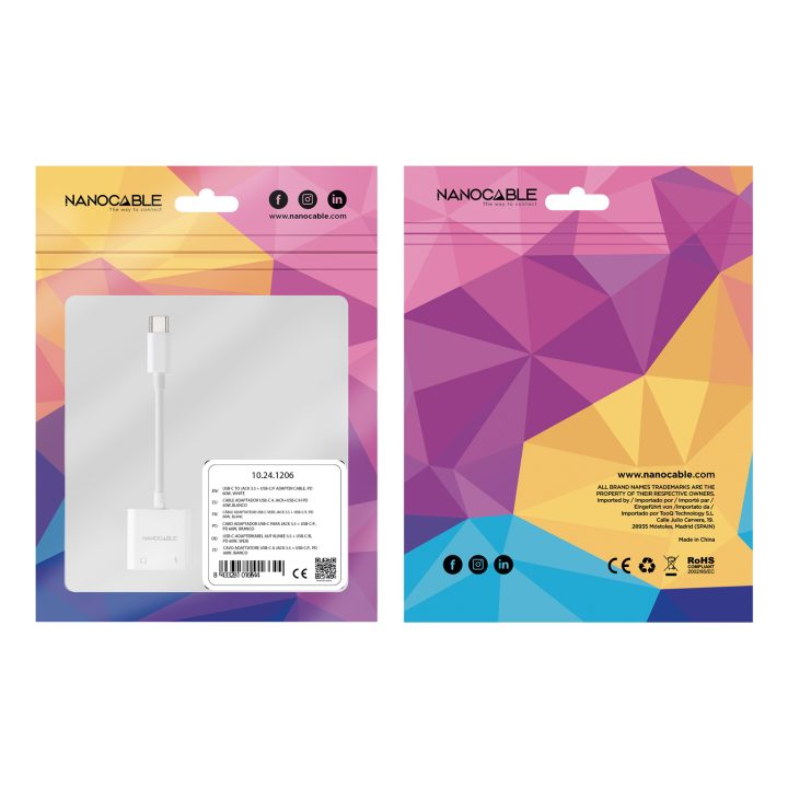 Nanocable USB-C/M to 3.5/H Audio Adapter + USB-C/H PD 60W, 11.5 cm…