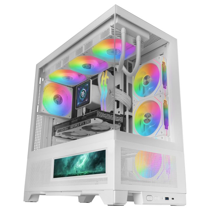 Mars Gaming MCLCDXW White Midi Tower Computer Case