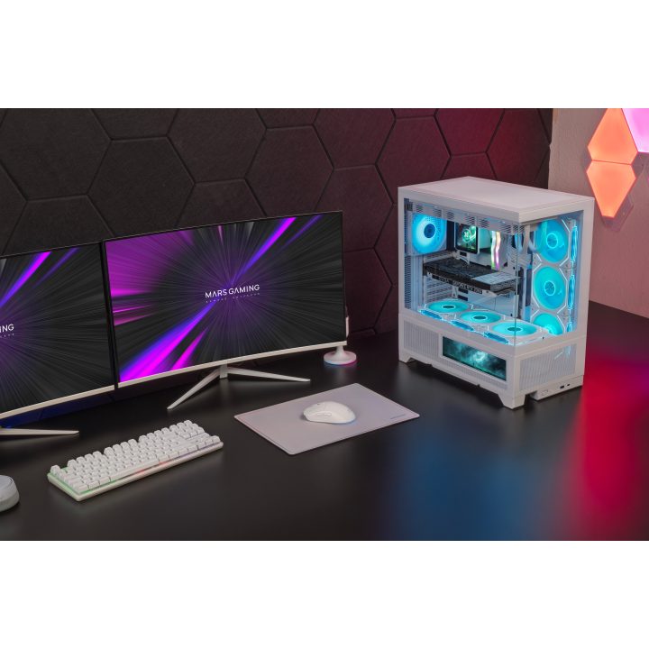 Mars Gaming MCLCDXW White Midi Tower Computer Case