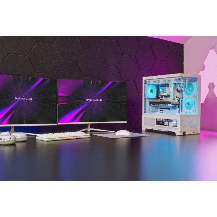 Mars Gaming MCLCDXW White Midi Tower Computer Case