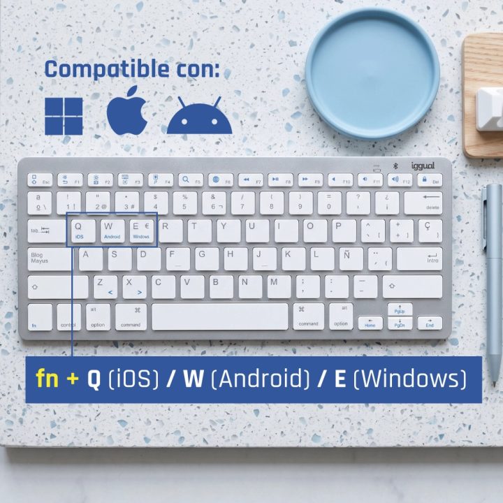 iggual Bluetooth Slim TKL-BT Keyboard Silver 2 Channel
