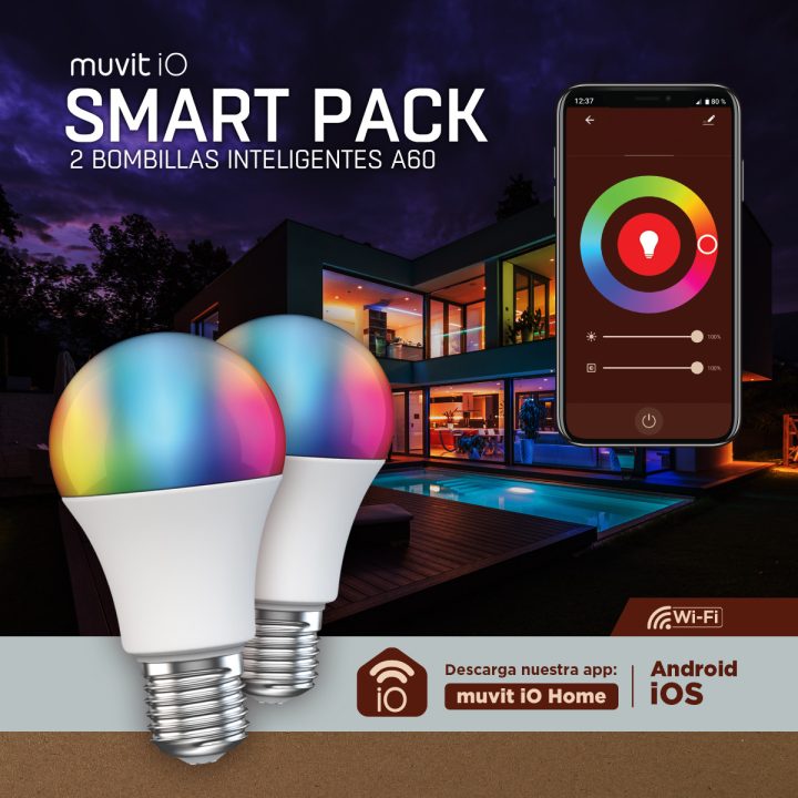 Lâmpada Muvit io A60 E27 9W RGB pack 2 unidades (MIOPAK007)