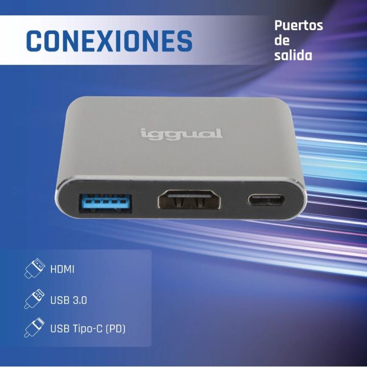 iggual Hub tipo C 3 em 1 HDMI USB3.0 PD100W