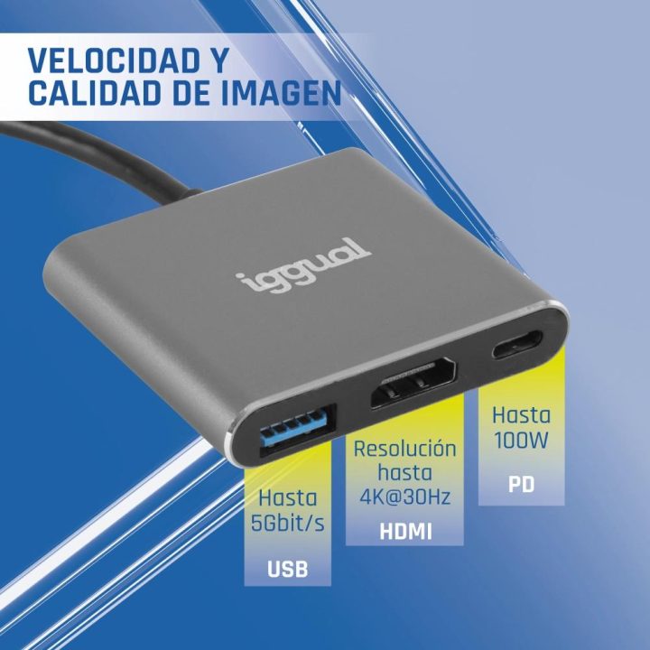 iggual Hub tipo C 3 em 1 HDMI USB3.0 PD100W