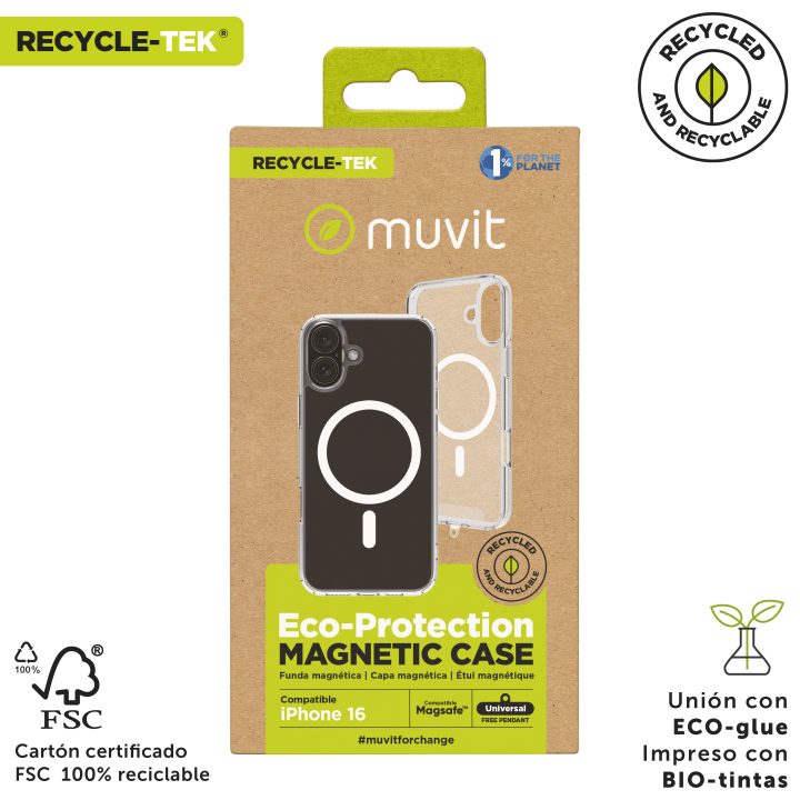 Capa Muvit recycletek MagSafe para Apple iPhone 16 transparente…