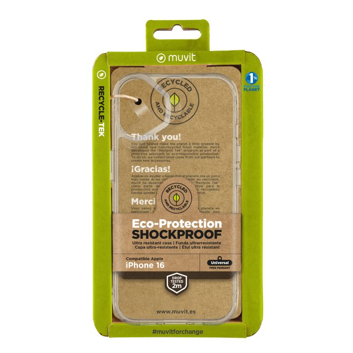 Muvit shockproof 2m case for Apple iPhone 16 transparent (MCSPS0034)