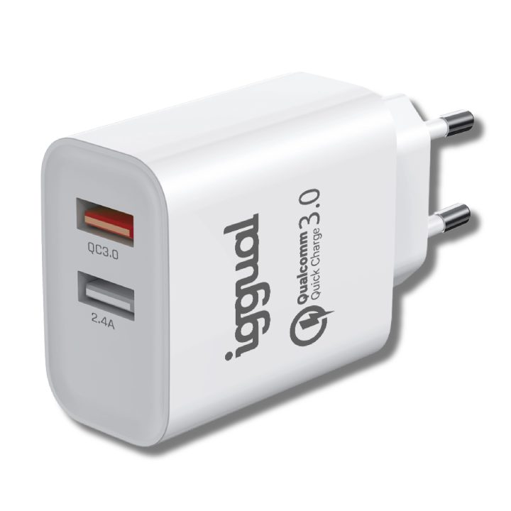 iggual Dual Charger 2xUSB Fast Charging QC3.0 30W