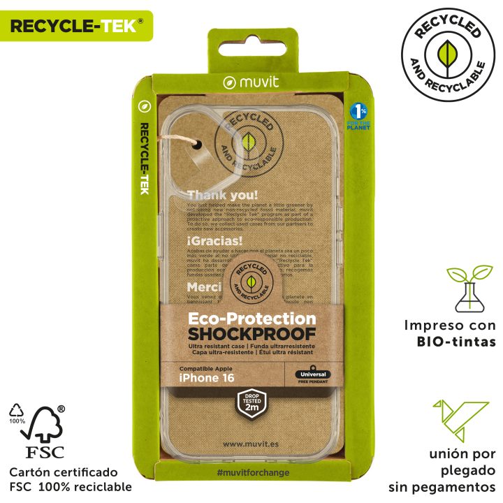 Capa Muvit shockproof 2m para Apple iPhone 16 transparente (MCSPS0034)