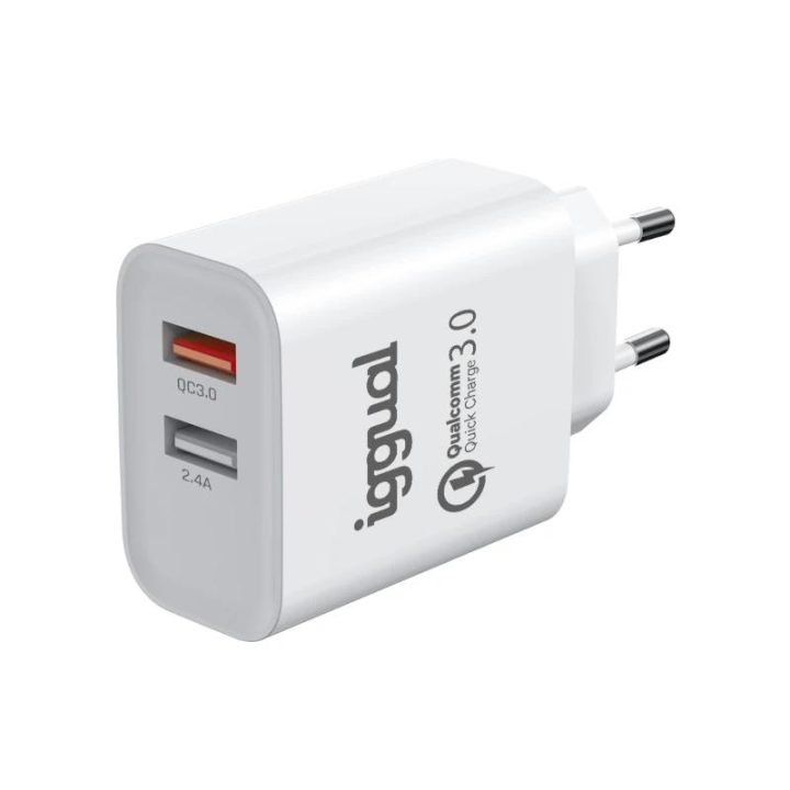 iggual Dual Charger 2xUSB Fast Charging QC3.0 30W