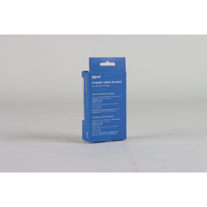 iggual Cargador doble 2xUSB carga rápida QC3.0 30W