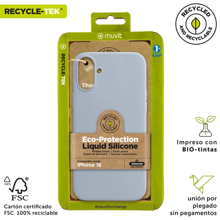 Funda Muvit recycletek liquid silicone para Apple iPhone 16 azul…