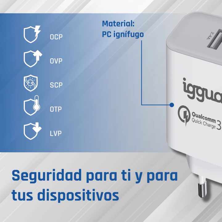 iggual Carregador duplo 2xUSB carga rápida QC3.0 30W