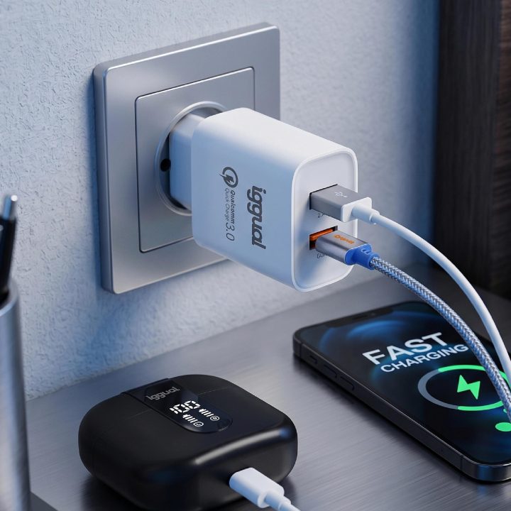 iggual Carregador duplo 2xUSB carga rápida QC3.0 30W