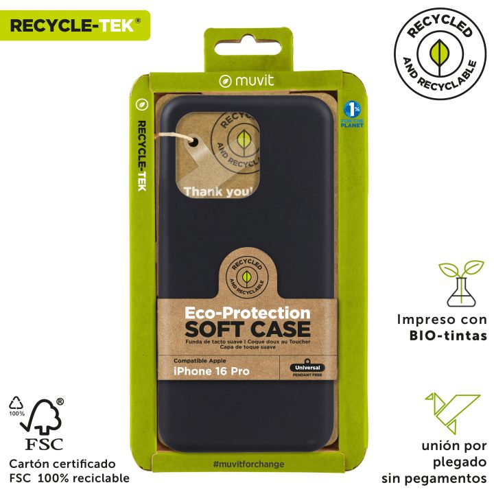 Muvit Recycletek Case for Apple iPhone 16 Pro Black (MCCRS0529)