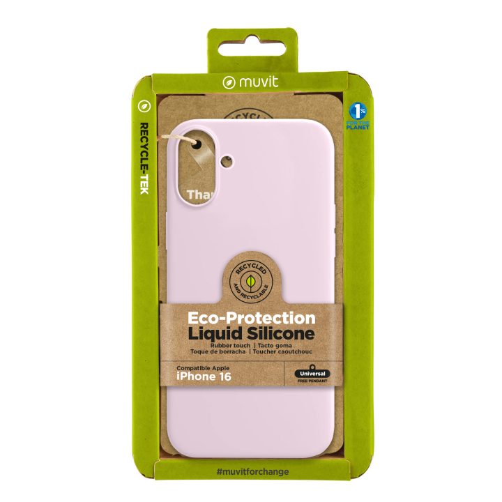 Capa Muvit recycletek liquid silicone para Apple iPhone 16 rosa…