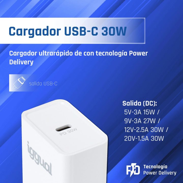 iggual Fast Wall Charger USB PD Type C 30W