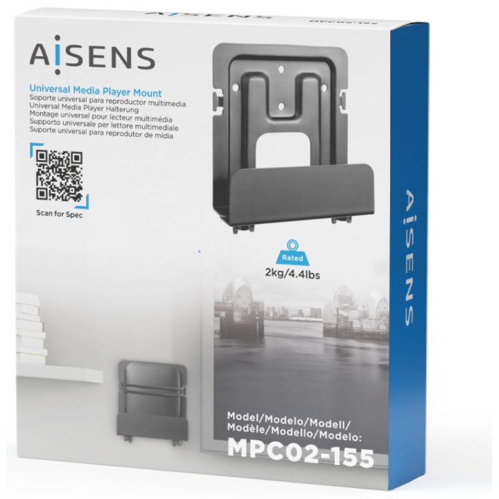 AISENS Universal Wall Mount for Mini PC, Router, Black