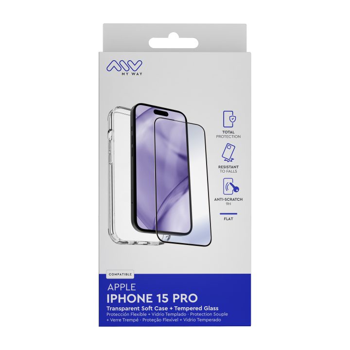 Capa Myway para Apple iPhone 15 Pro transparente + protetor de ecrã…