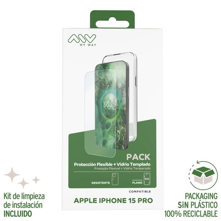 Myway Case for Apple iPhone 15 Pro Transparent + Tempered Glass…