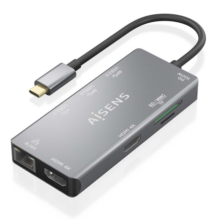 AISENS USB-C Dock 9-in-1, USB-C to 2xHDMI, 1xRJ45, 2xUSB-A USB3.0…