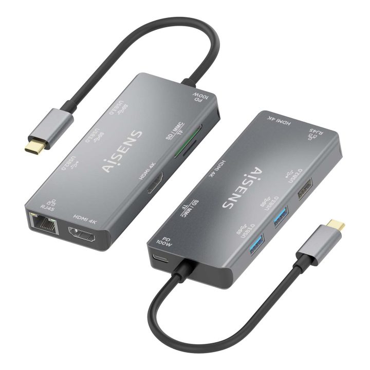 AISENS USB-C Dock 9-in-1, USB-C to 2xHDMI, 1xRJ45, 2xUSB-A USB3.0…
