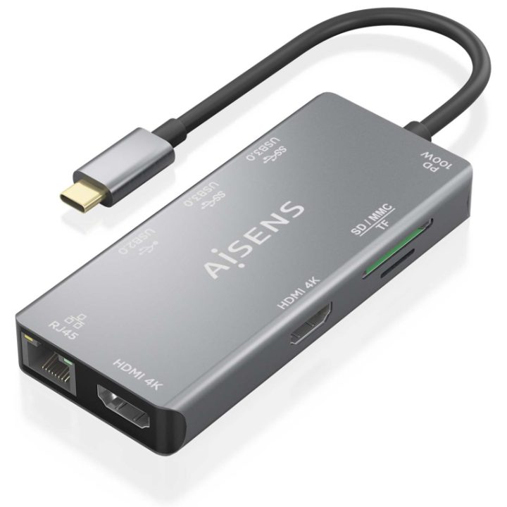 AISENS USB-C Dock 9-in-1, USB-C to 2xHDMI, 1xRJ45, 2xUSB-A USB3.0…
