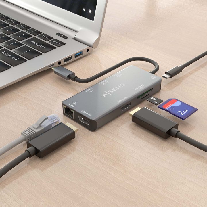AISENS USB-C Dock 9-in-1, USB-C to 2xHDMI, 1xRJ45, 2xUSB-A USB3.0…