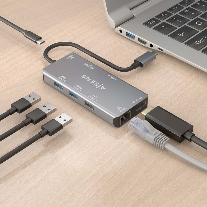 AISENS USB-C Dock 9-in-1, USB-C to 2xHDMI, 1xRJ45, 2xUSB-A USB3.0…