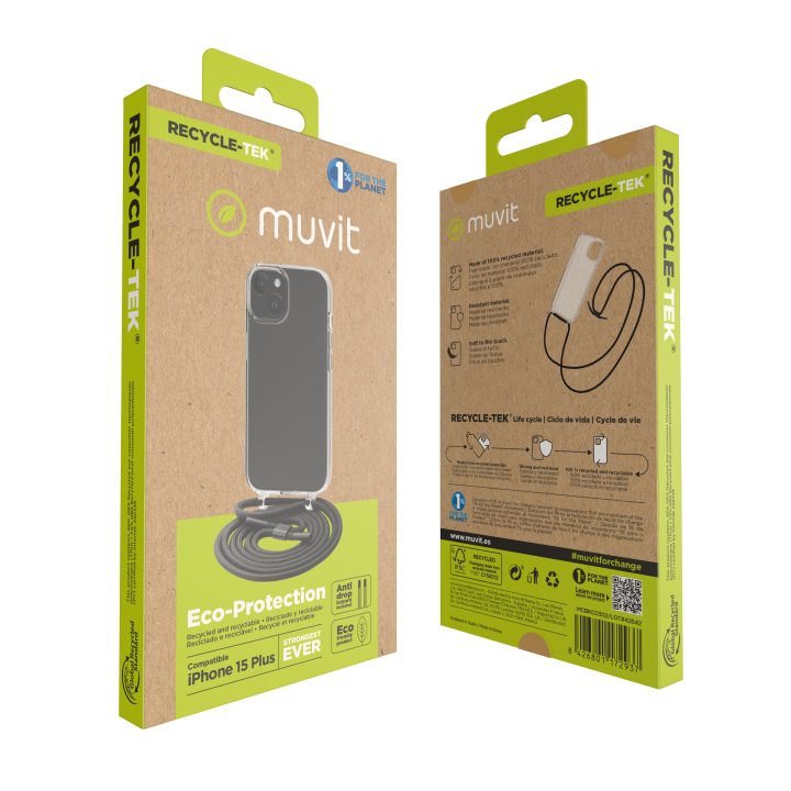 Capa Muvit recycletek para Apple iPhone 15 plus transparente + cordão…