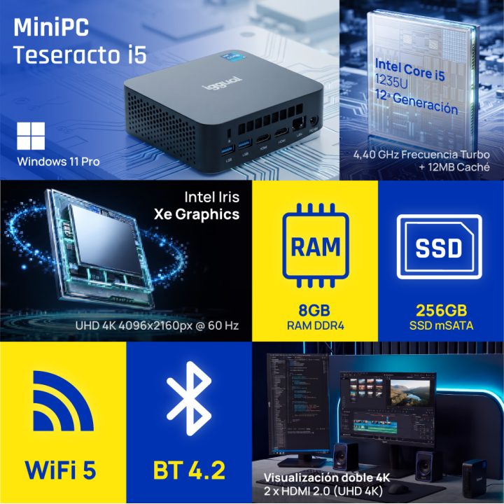 iggual Mini PC Teseracto i5 1235U 8+256GB 2xHDMI